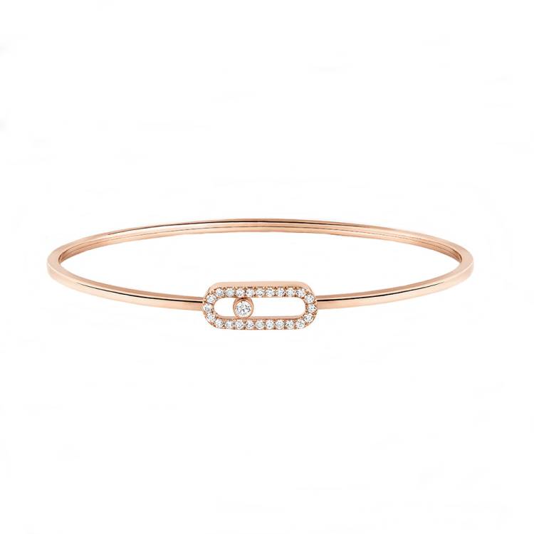 Messika Move Uno 18ct Rose Gold 0.34ct Diamond Pave Flex Bangle - M (15.5-16cm)