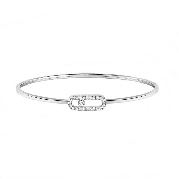 Messika Move Uno 18ct White Gold 0.34ct Diamond Pave Flex Bangle - M (15.5-16cm)