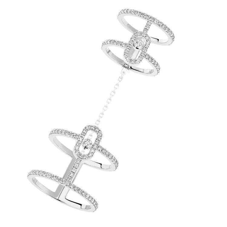 Messika Move Uno 18ct White Gold Diamond Double Ring - Q