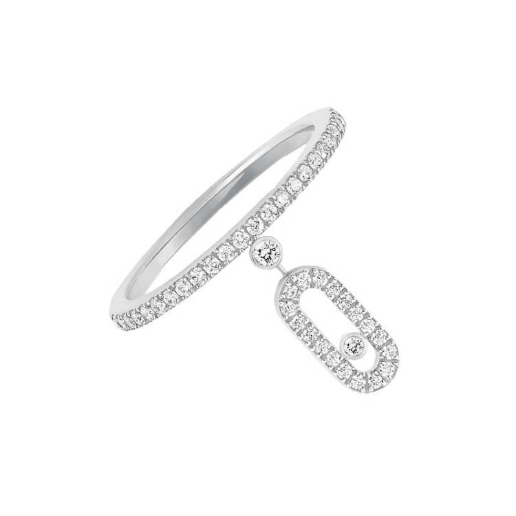 Messika Move Uno 18ct White Gold Diamond Pave Drop Ring - P