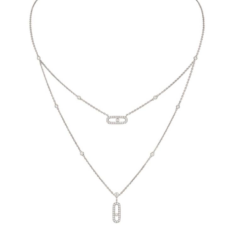 Messika Move Uno Two Row Pave 18ct White Gold 0.50ct Diamond Necklace - Gold