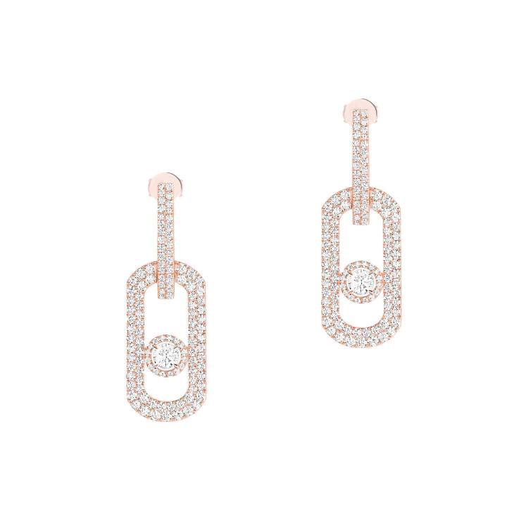 Messika So Move 18ct Rose Gold 2.12ct Diamond Pave Pendant Earrings