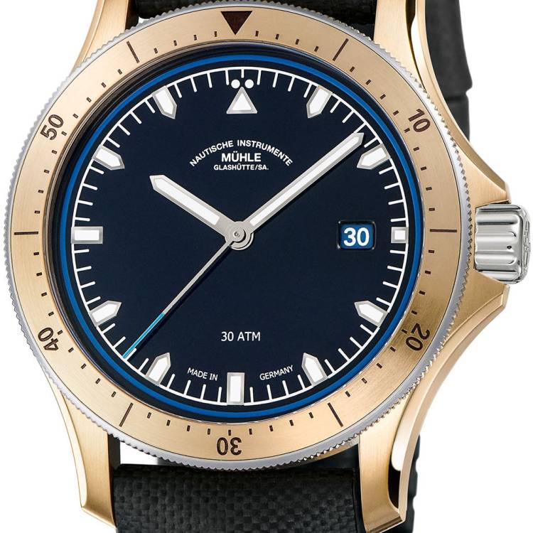 Muhle Glashutte Watch ProMare Go Bronze Leather Rubber Limited Edition - Blue