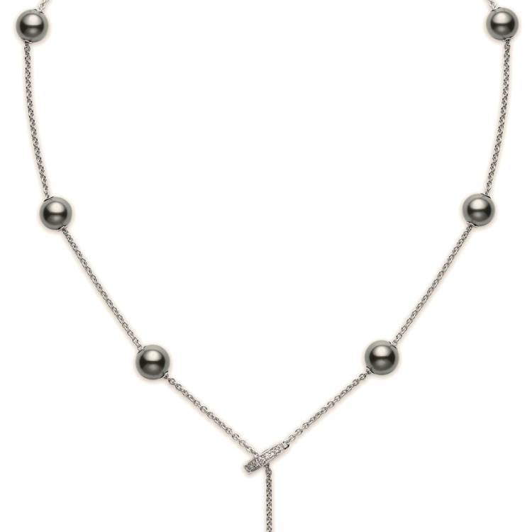 Mikimoto 18ct White Gold 0.20ct Diamond 8mm Black Akoya Pearl Necklace - TITLE White Gold