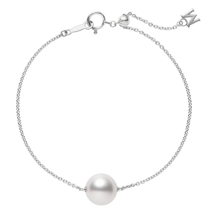 Mikimoto 18ct White Gold 10mm White South Sea Pearl Adjustable Chain Bracelet