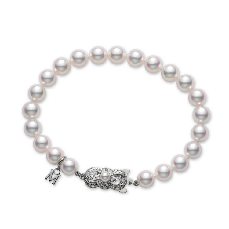 Mikimoto 18ct White Gold 6mm White Grade A1 Akoya Pearl Bracelet - White Gold