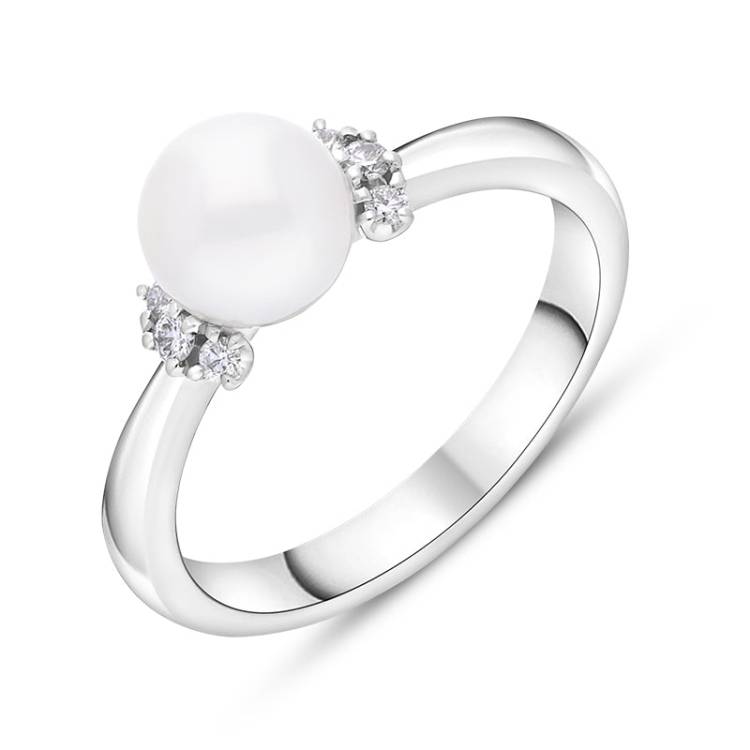 Mikimoto 18ct White Gold 7.00mm White Akoya Pearl Diamond Ring - 50