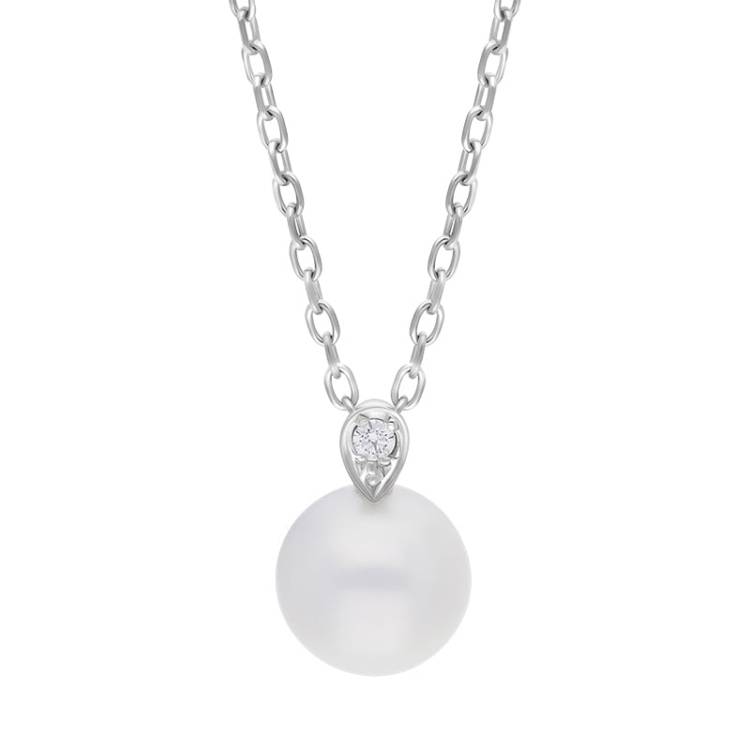 Mikimoto 18ct White Gold 7.75mm White Akoya Pearl Diamond Pendant