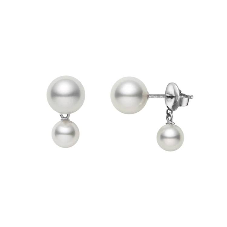Mikimoto 18ct White Gold Akoya Pearl Stud with Chain Drop Earrings