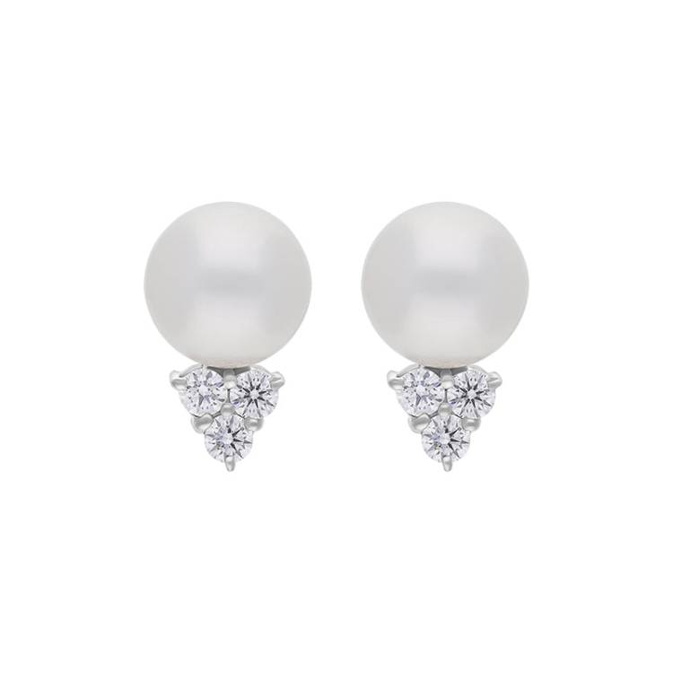 Mikimoto 18ct White Gold Diamond 8.00mm Akoya Pearl Stud Earrings