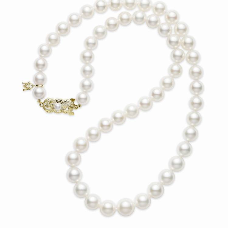 Mikimoto 18ct Yellow Gold 7mm White A Grade Akoya Pearl Uniform Strand Necklace - White