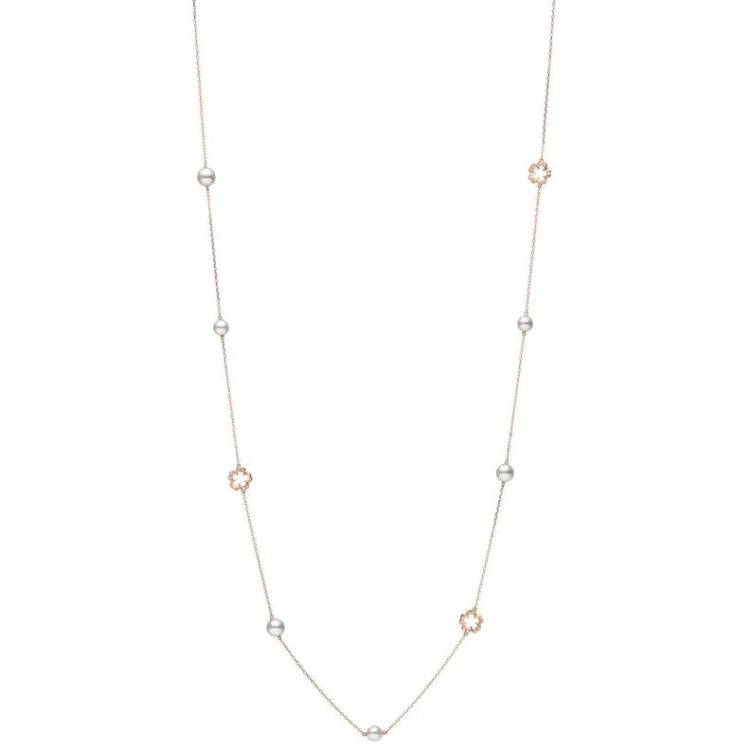 Mikimoto Cherry Blossom 18ct Rose Gold Pearl Diamond Sautoir Necklace