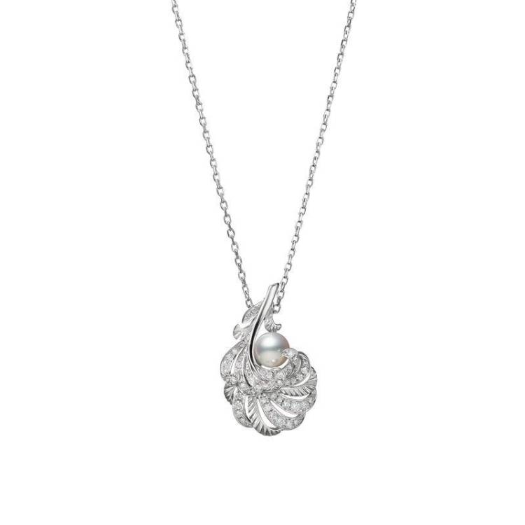 Mikimoto Feather 18ct White Gold White Akoya Pearl Diamond Necklace
