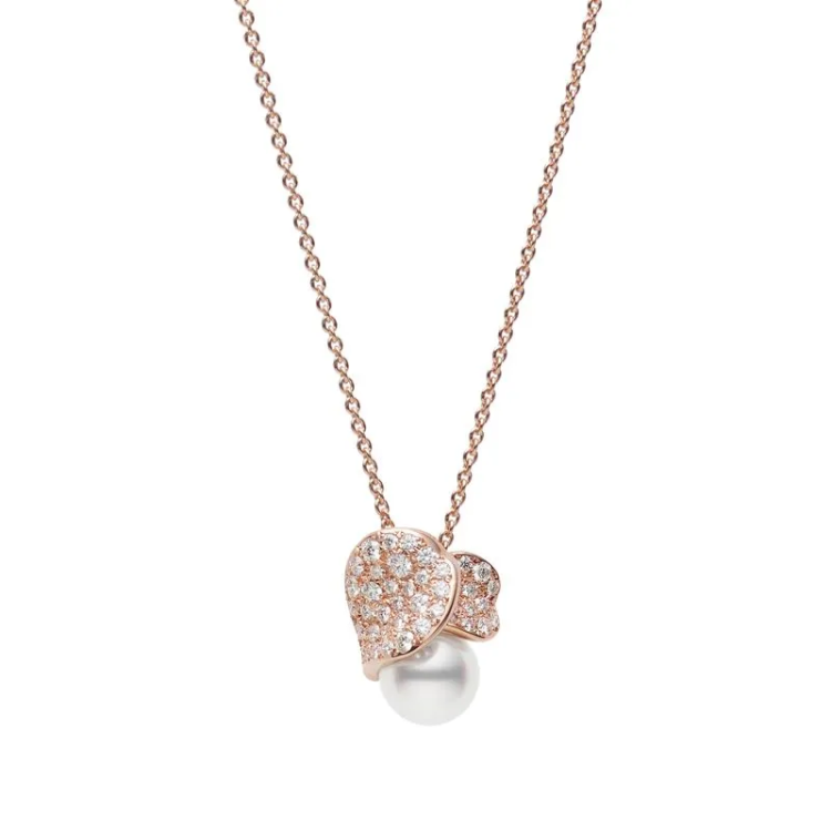 Mikimoto Les Petales Place Vendome 18ct Rose Gold Pearl Diamond Necklace