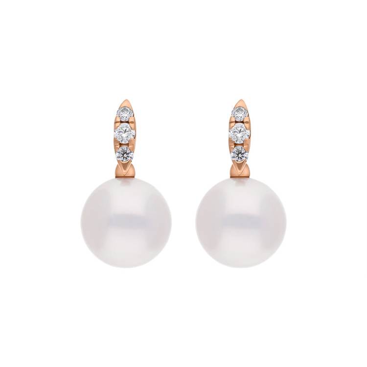 Mikimoto Morning Dew 18ct Rose Gold Akoya Pearl Diamond Stud Earrings