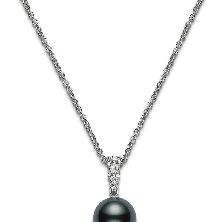 Mikimoto Morning Dew 18ct White Gold Diamond Black South Sea Pearl Pendant - White Gold