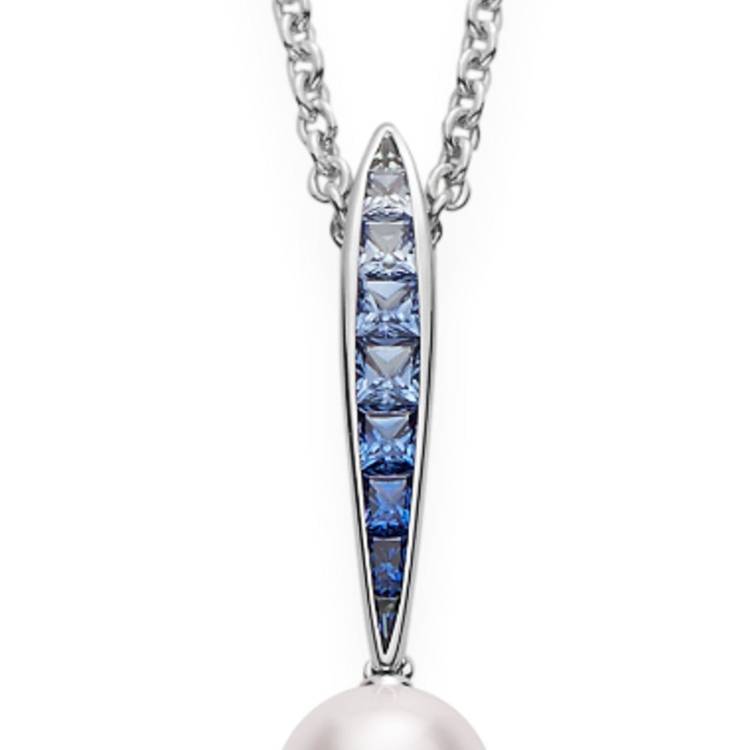 Mikimoto Ocean 18ct White Gold Sapphire 8mm White A+ Akoya Pearl Necklace - White