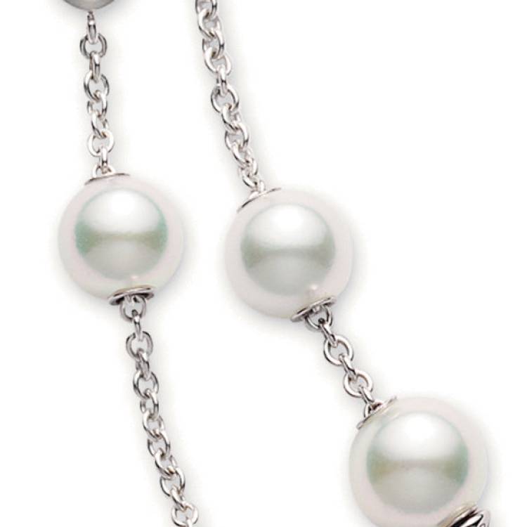 Mikimoto Pearls In Motion 18ct White Gold Diamond Pearl Drop Earrings - White Gold