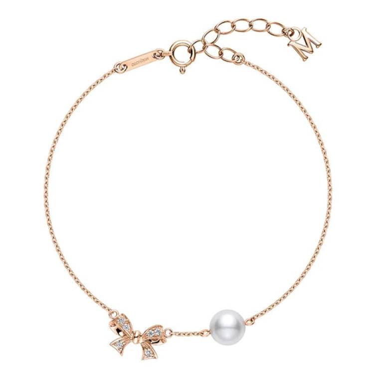 Mikimoto Ribbon 18ct Rose Gold White Akoya Pearl Diamond Adjustable Bracelet