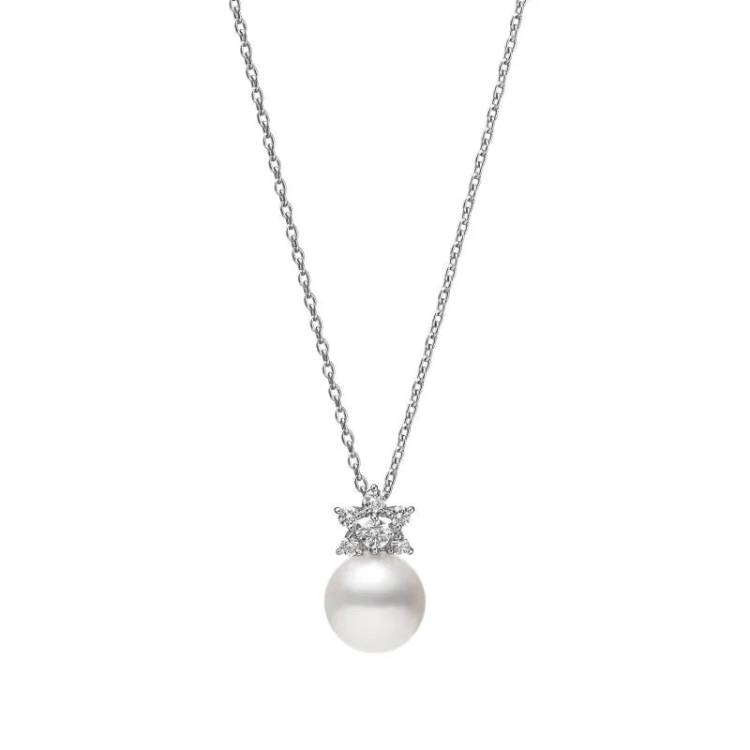 Mikimoto Star 18ct White Gold Diamond 8.25mm White Akoya Pearl Necklace - White