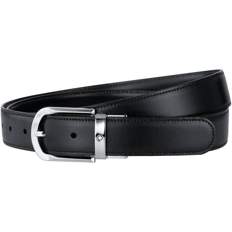 Montblanc Belt Revolving Rounded Horseshoe Shiny Palladium Coated Pin Buckle Black Brown - Black