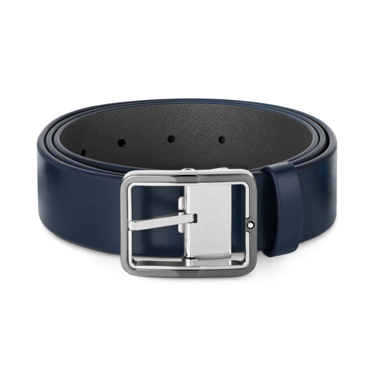 Montblanc 35mm Reversible Leather Belt Blue/Grey D