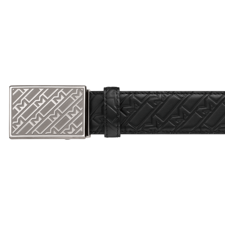 Montblanc Belt 35mm Embossed Leather Black D - Black