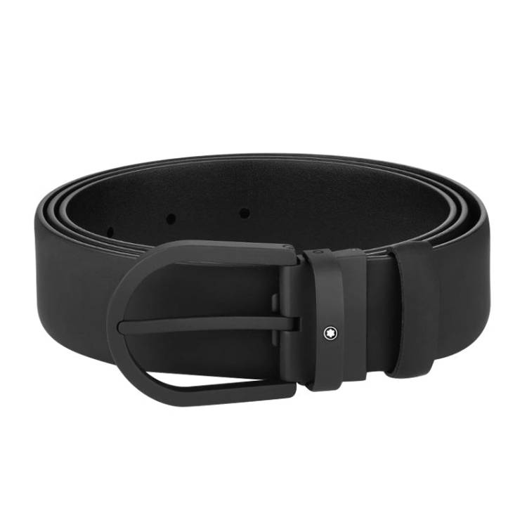 Montblanc Horseshoe Buckle 35mm Leather Belt Black - Black