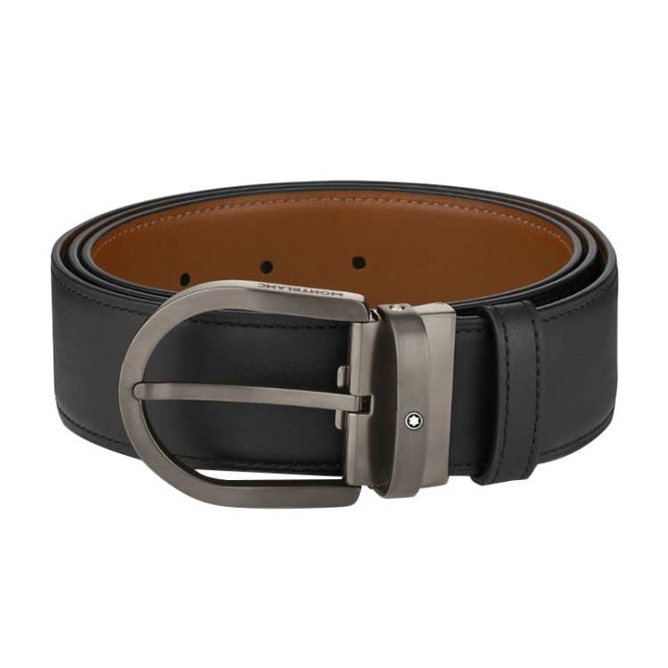 Montblanc Horseshoe Buckle 40mm Leather Reversible Belt Black Brown D - Brown