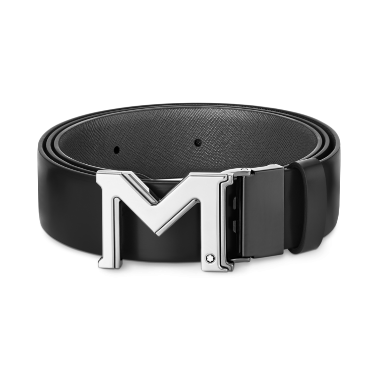 Montblanc M Buckle 35mm Reversible Leather Belt Black/Gray