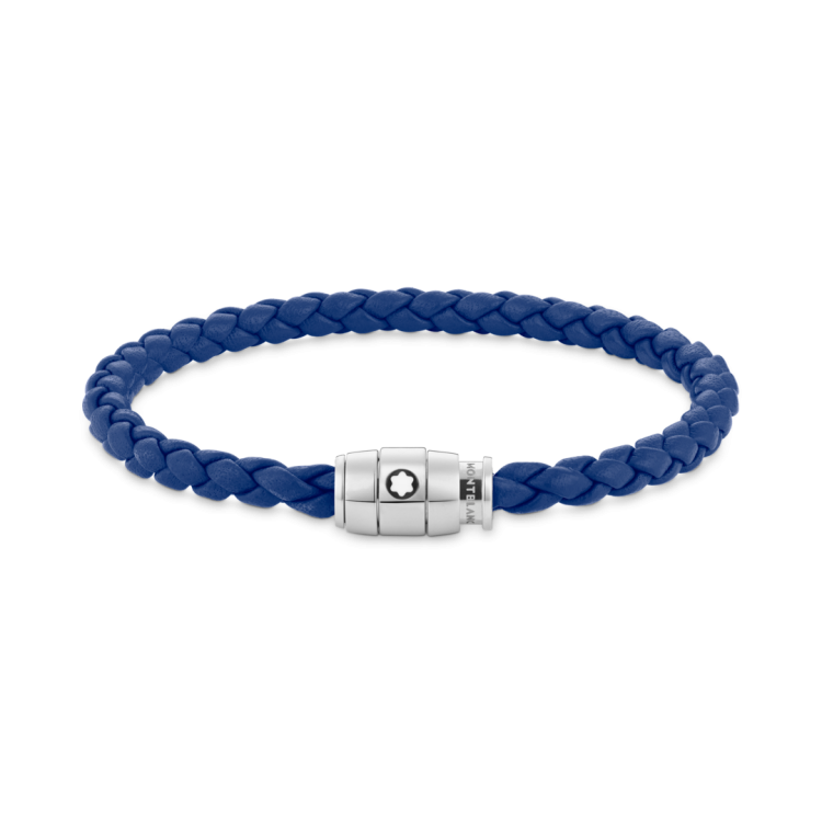 Montblanc Steel and Blue Leather 3 Rings Bracelet Size S