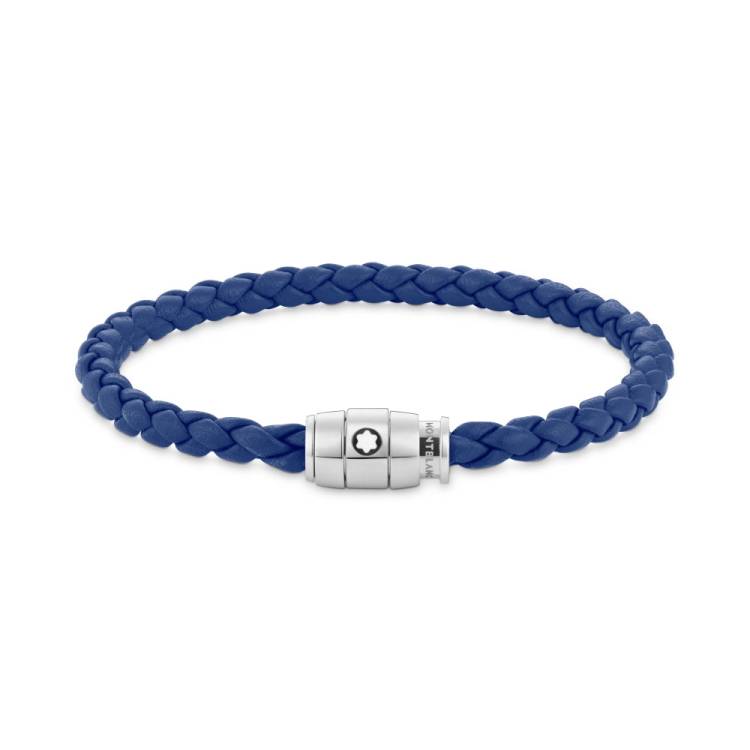 Montblanc Steel and Blue Leather 3 Rings Bracelet Size M