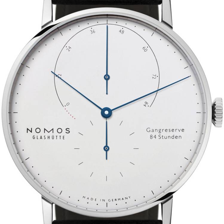 Nomos Glashutte Watch Lambda White Gold Zeiger Geblaut Sapphire Crystal - Silver