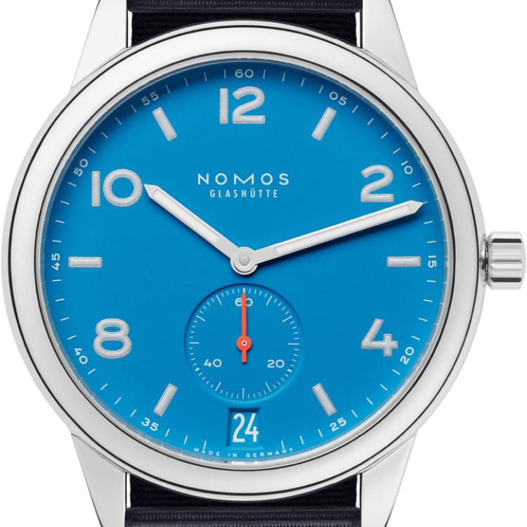 Nomos Glashutte Watch Club Automat Datum Signalblau Sapphire Crystal - Blue