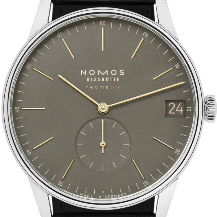 Nomos Glashutte Watch Orion Neomatik 41 Date Olive Gold Sapphire Crystal - Grey