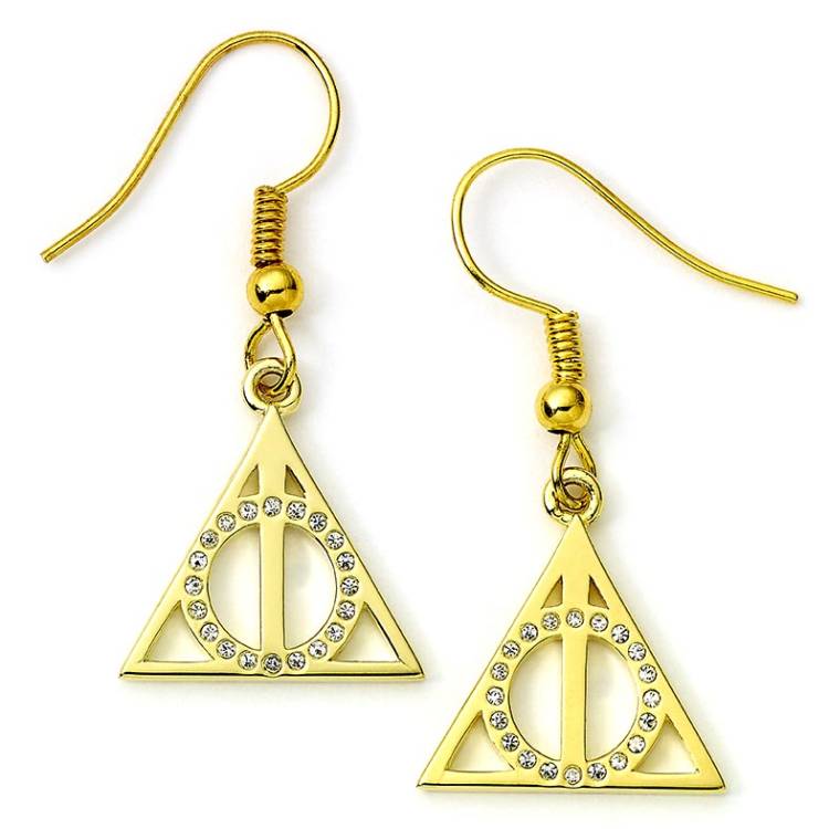 Official Harry Potter Gold Plated Sterling Silver Deathly Hallows Drop Earrings - Gold