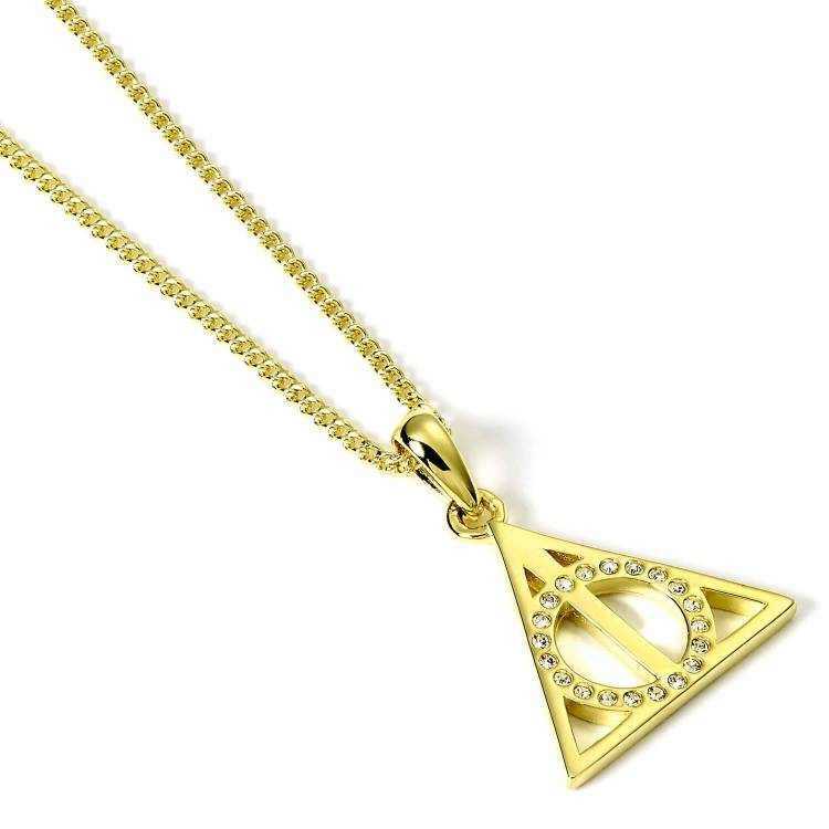 Official Harry Potter Gold Plated Sterling Silver Deathly Hallows Crystal Necklace - Gold
