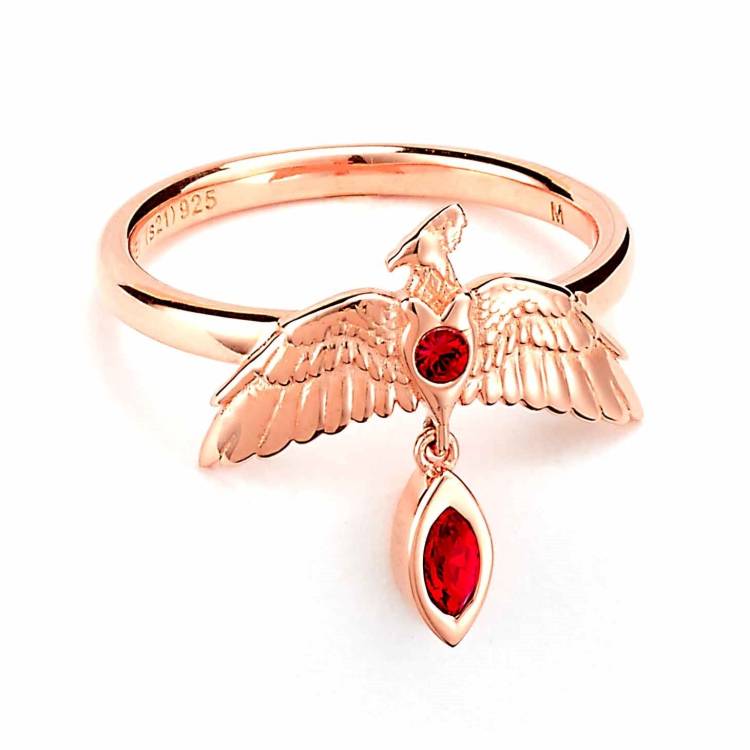 Official Harry Potter Rose Gold Plated Sterling Silver Fawkes Ring - Medium