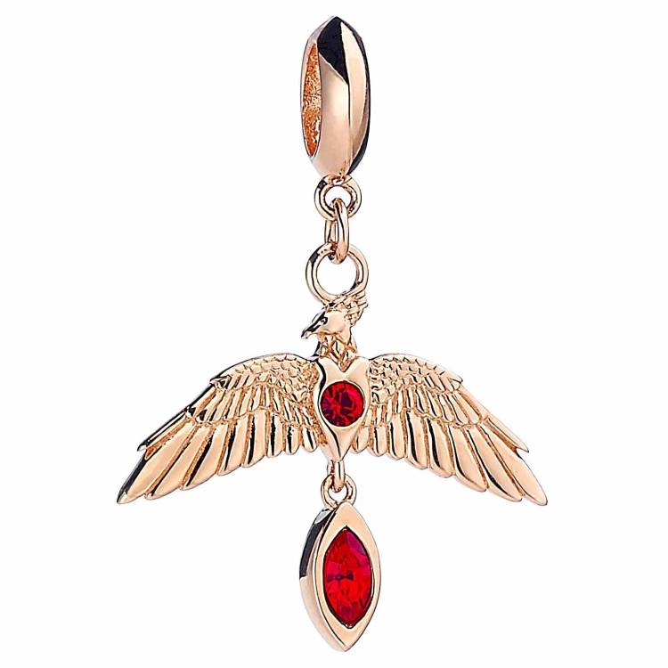 Official Harry Potter Rose Gold Plated Sterling Silver Fawkes Slider Charm - Gold