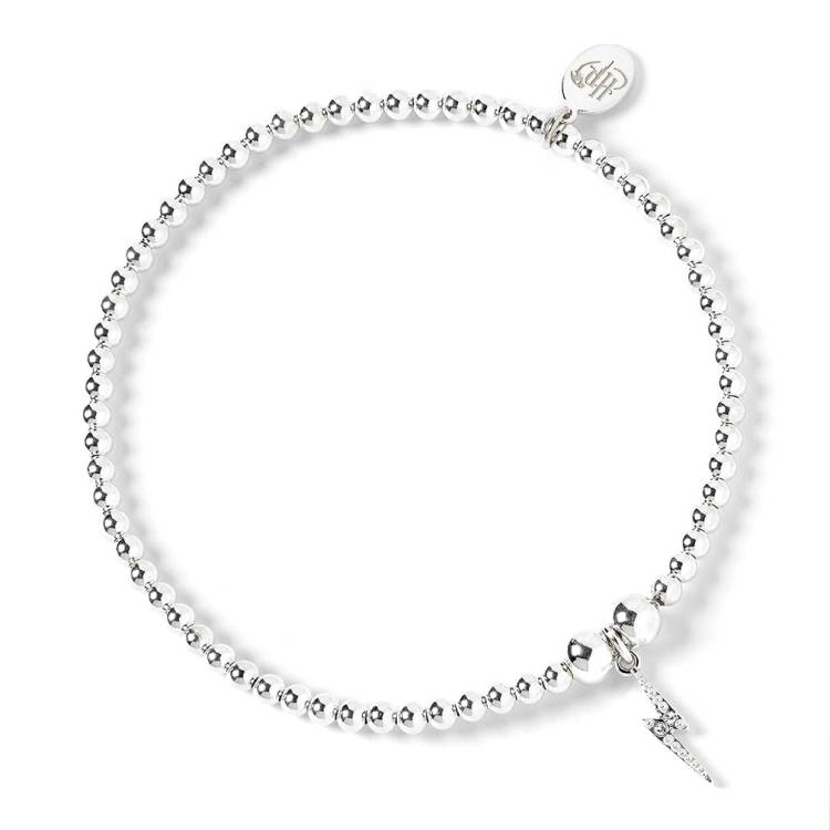 Official Harry Potter Sterling Silver Ball Bead Bracelet with Lightening Bolt Charm - Silver