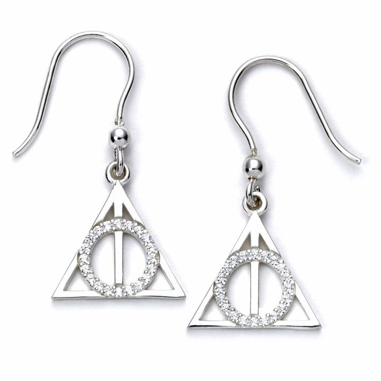 Official Harry Potter Sterling Silver Crystal Deathly Hallows Drop Earrings - Silver