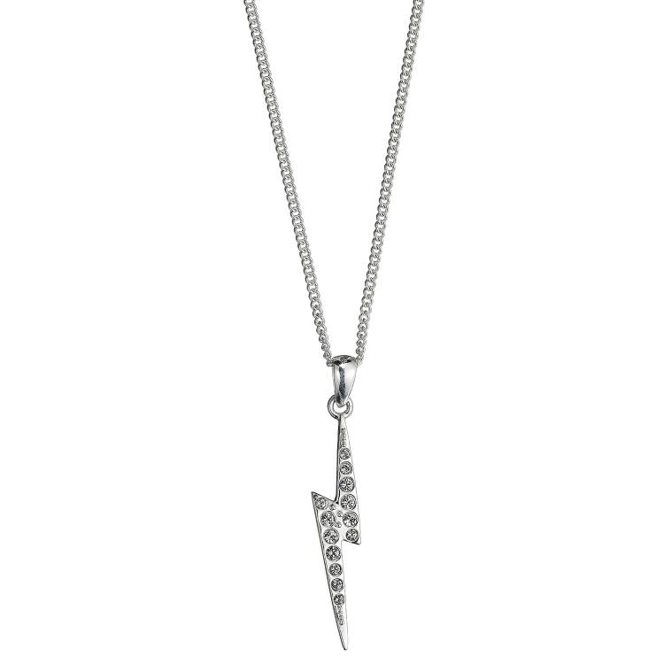 Official Harry Potter Sterling Silver Lightening Bolt Crystal Necklace - Silver