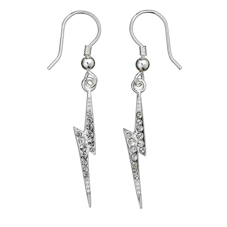 Official Harry Potter Sterling Silver Lightening Bolt Crystal Drop Earrings - Silver