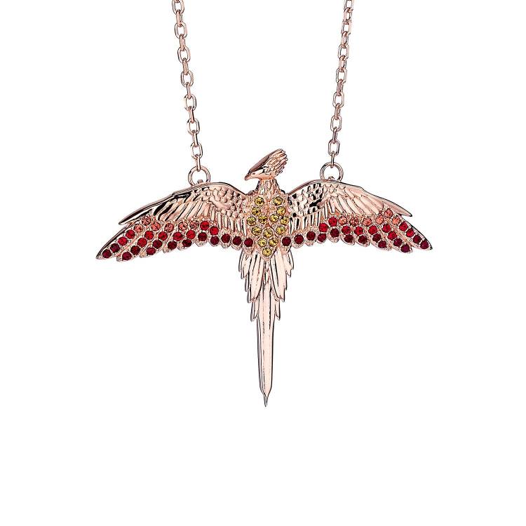 Official Harry Potter Sterling Silver Rose Gold Plated Fawkes Embellished Necklace