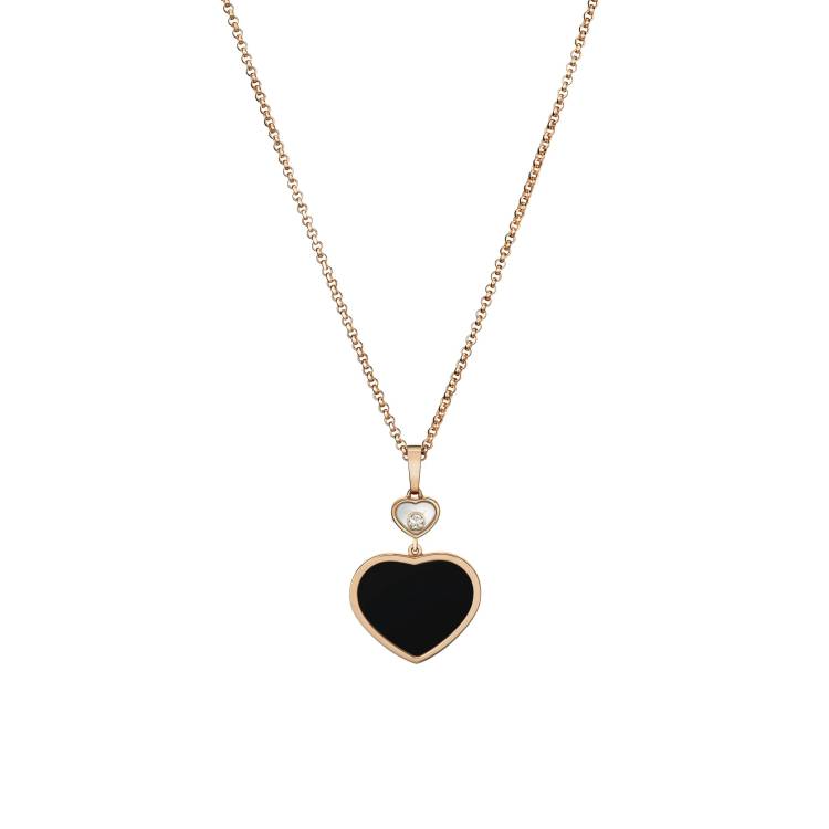 Chopard Happy Hearts 18ct Rose Gold 0.05ct Diamond Onyx Pendant