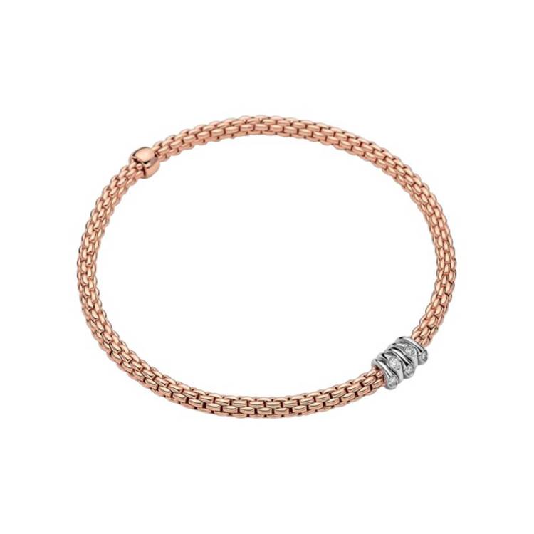 Fope Prima 18ct Rose Gold 0.07ct Diamond Flexible Bracelet - S