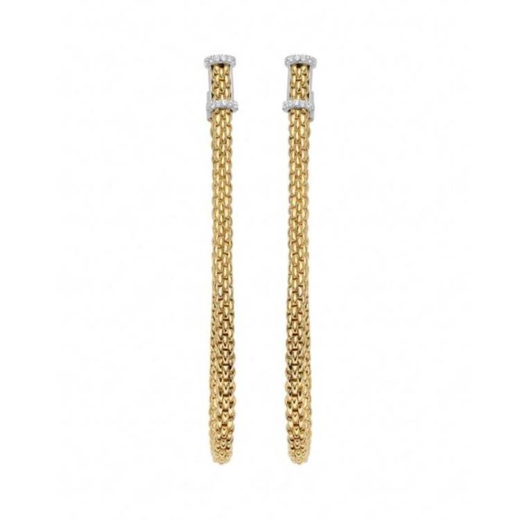 Fope Flexit Essentials 18ct Yellow Gold Diamond Long Mesh Chain Earrings