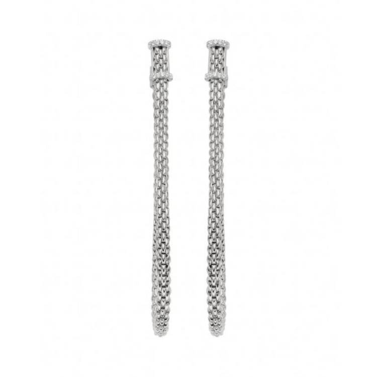 Fope Flexit Essentials 18ct White Gold Diamond Long Mesh Chain Earrings