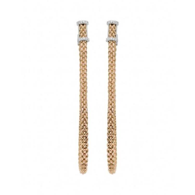 Fope Flexit Essentials 18ct Rose Gold Diamond Long Mesh Chain Earrings