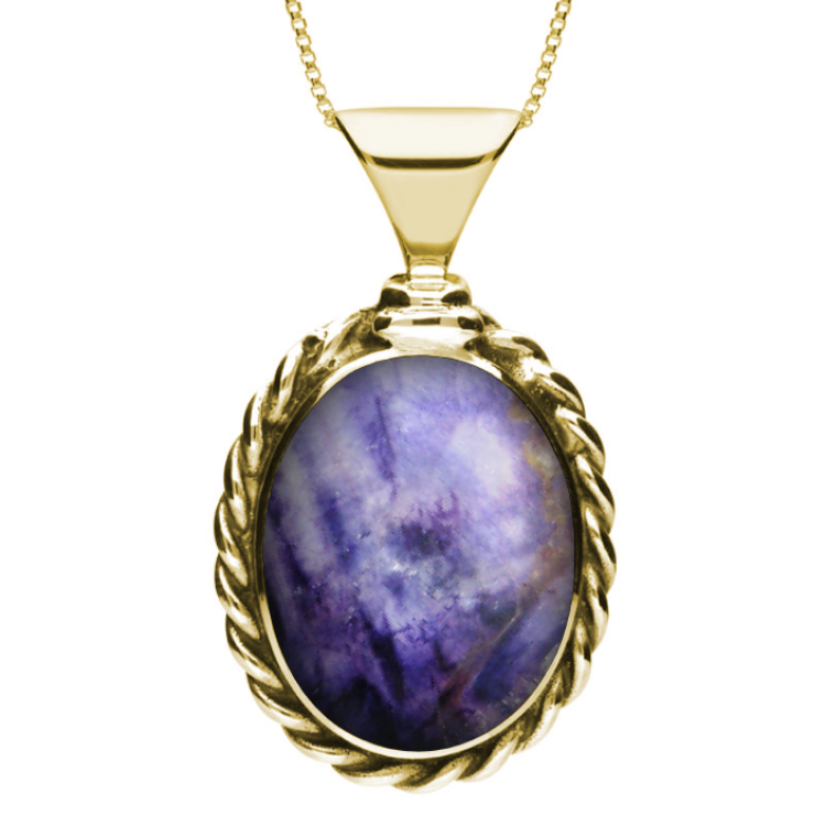 9ct Yellow Gold Blue John Large Oval Rope Edge Necklace - Option1 Value Yellow Gold